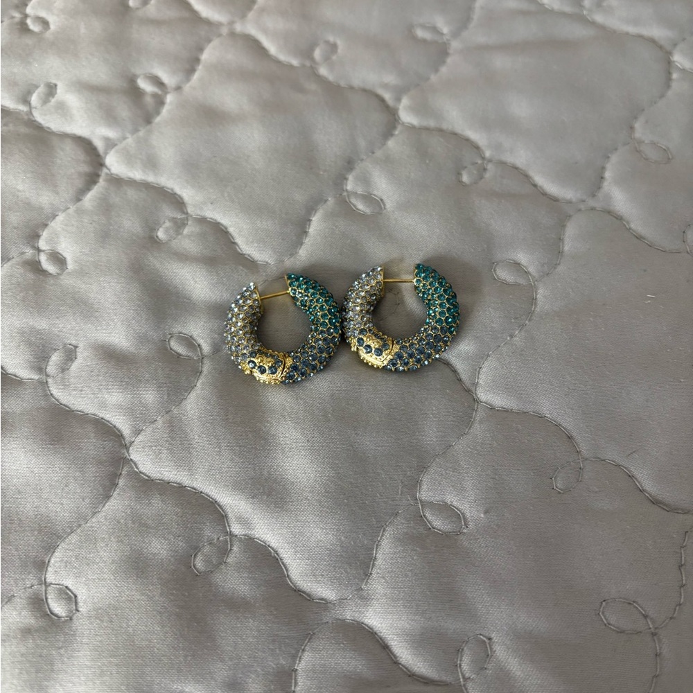 Kendra Scott Gold and Teal Hoop Earrings